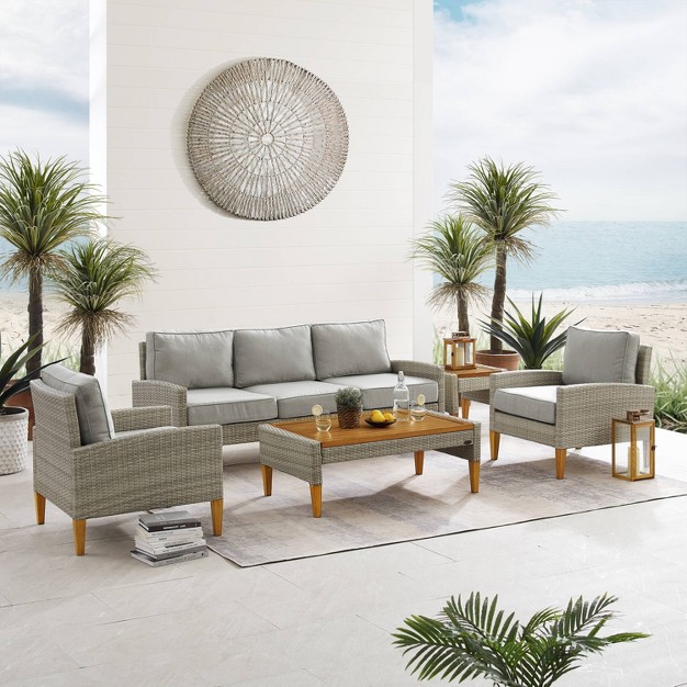 Capella 5pc Outdoor Wicker Sofa Set Gray Crosley