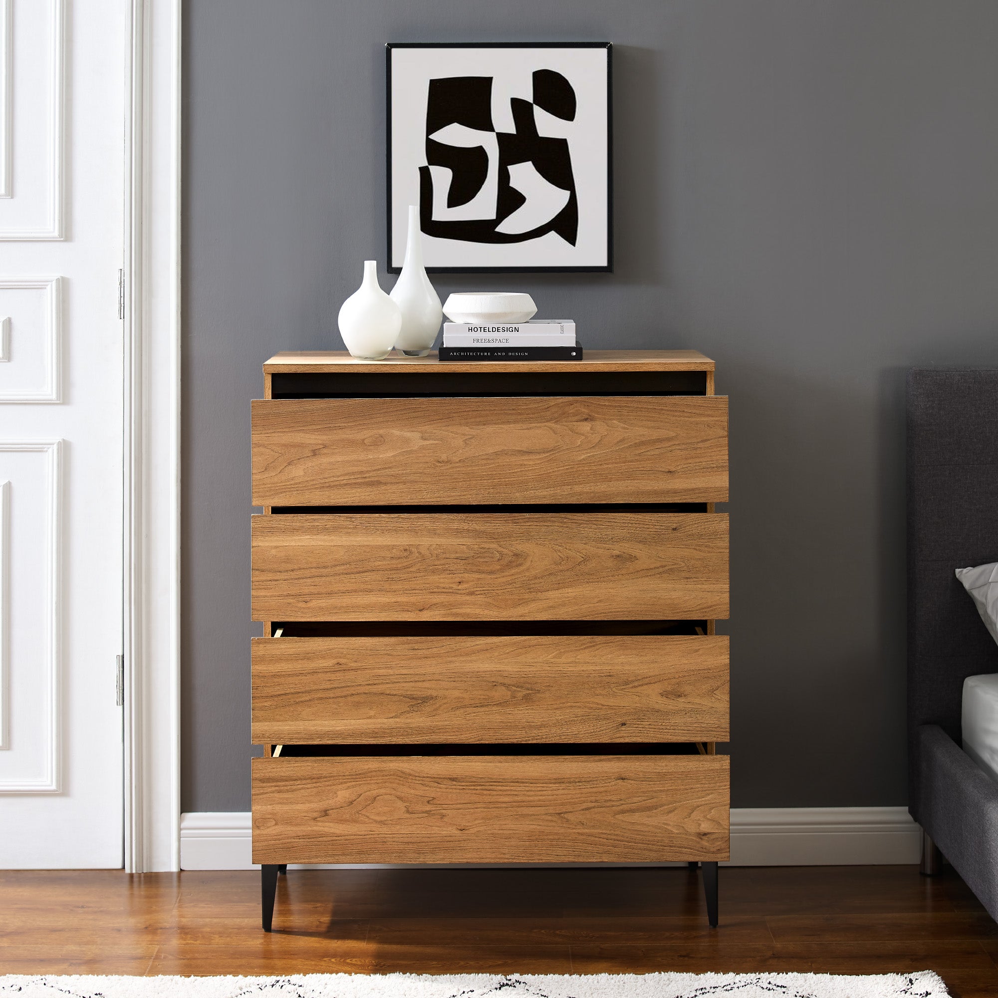 Manor Park Urban Industrial 4 Drawer Vertical Dresser, English Oak