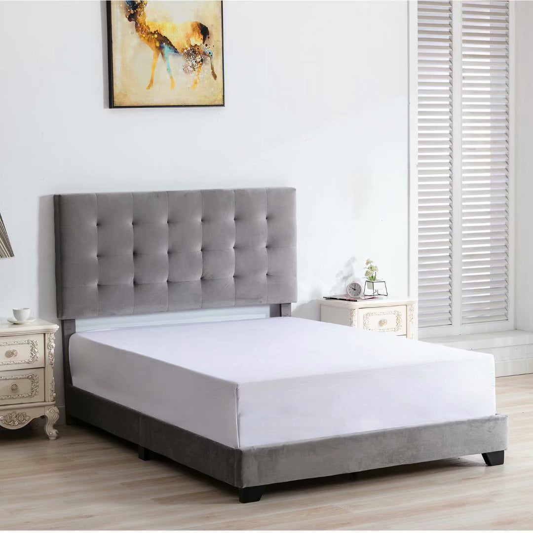 Morden Fort Morden Fort Upholstered Platform Bed Frame with Headboard Velve Queen Gray