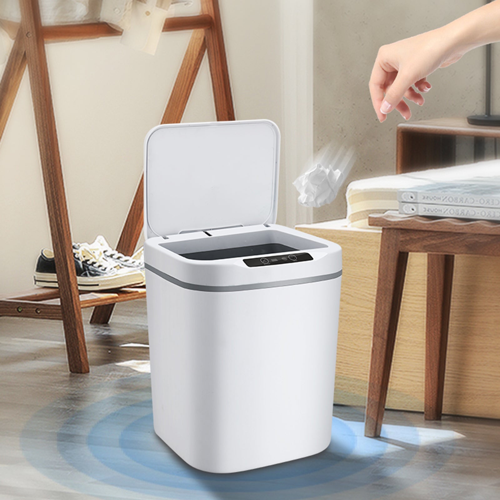 18L Touch-Free Trash Cans Smart Knock Induction Trash Bin Automatic Garbage Can Infrared Motion Sensor With Lid For Car Kitchen Bathroom Office Bedroom