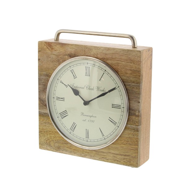 Mango Wood Clock With Silver Top Handle Brown Olivia amp May