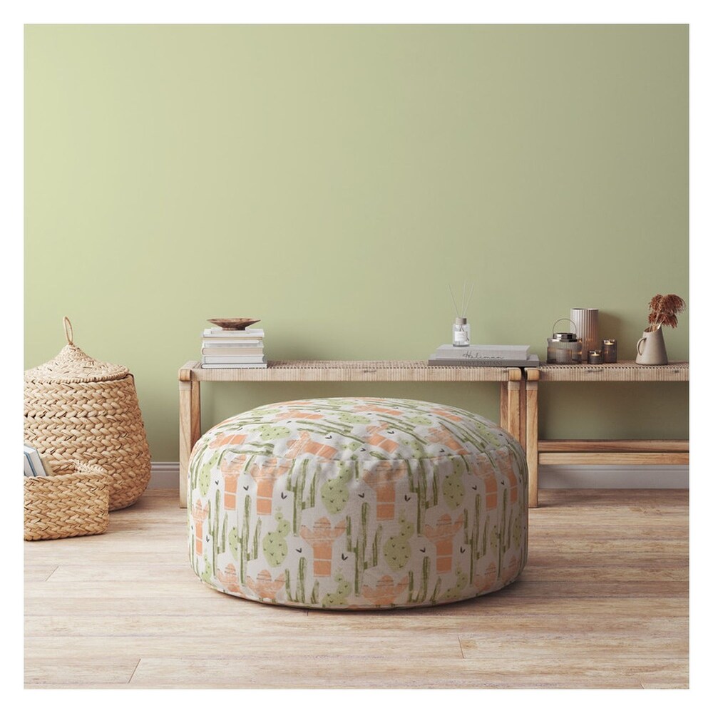 Hand Knitted Pouf Ottoman Printing Macrame Chair Cotton Bean Bag Ottoman with Extra Beads for Bedroom Living Room