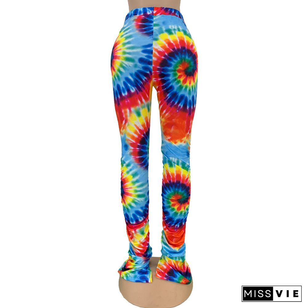 Tie Dye Skinny Lace Up Mid Waist Flare Pants