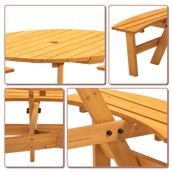 Classic Farmhouse Style Wooden Picnic Table with Integrated Benches