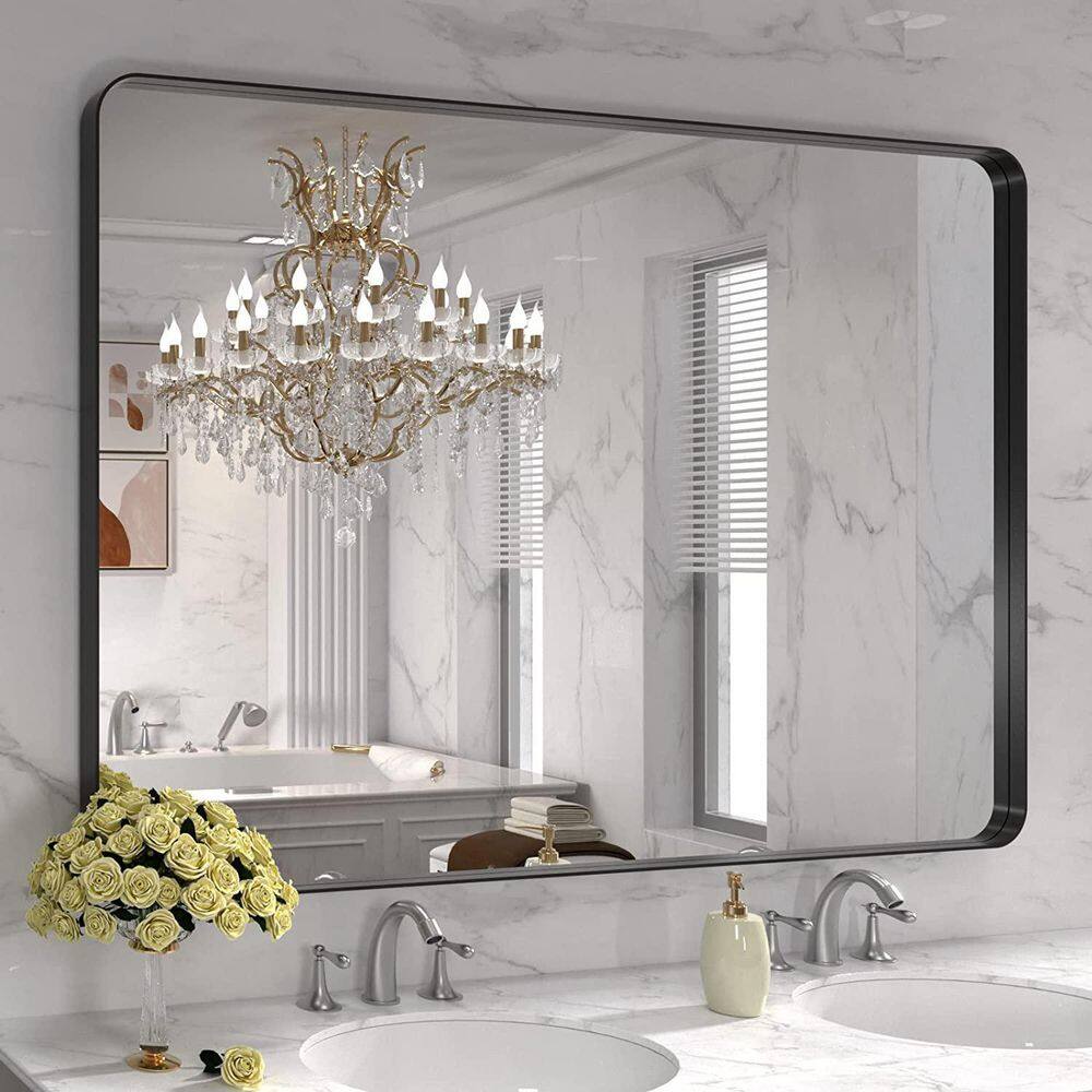 TOOLKISS 48 in. W x 36 in. H Rectangular Aluminum Framed Wall Bathroom Vanity Mirror in Black B12191