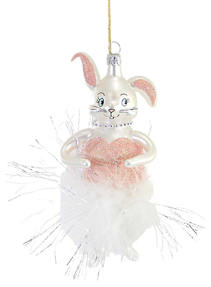 De Carlini Bunny In Feathered Tutu Glass Ornament Easter Spring Ballet A5462bf   Christmas Ornaments   by Story Book Kids Inc  Houzz