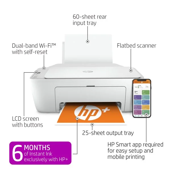 HP DeskJet 2752e All-in-One Wireless Color Inkjet Printer With 6 Months Instant Ink Included