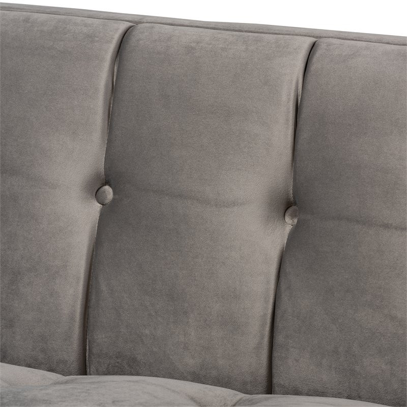 Pemberly Row 17.3 quotModern Velvet Fabric Upholstered Sofa in Gray/Gold   Contemporary   Sofas   by Homesquare  Houzz