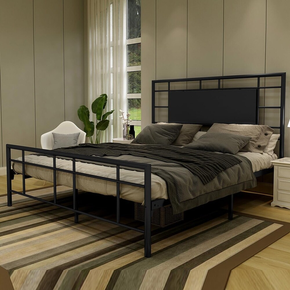 Goutwel Metal Platform Bed Frame with Headboard and Footboard