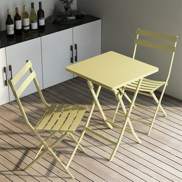 3 Piece Foldable Outdoor Metal Bistro Set with Square Table and Chairs