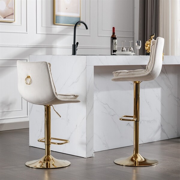 Velvet Bar Stools with Chrome Footrest and Base Swivel (Set of 2)