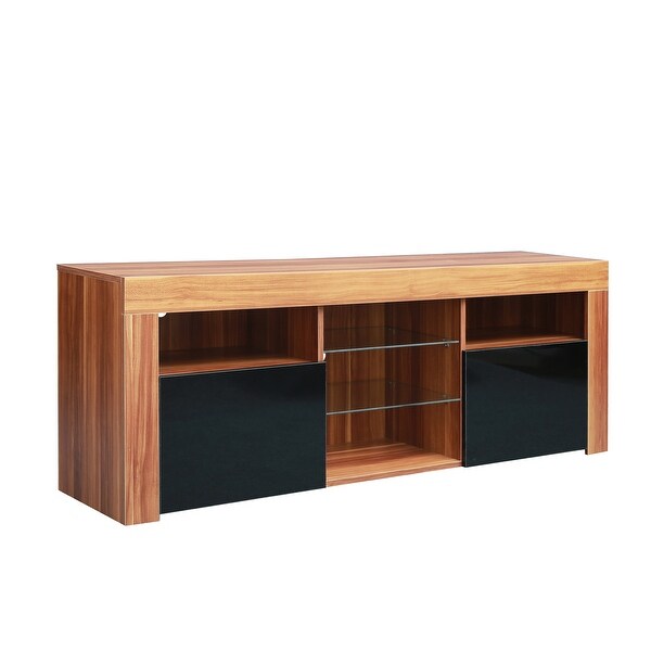 57 inch LED Media TV Stand with 2-Tier Glass Shelfand 2 Open Compartment