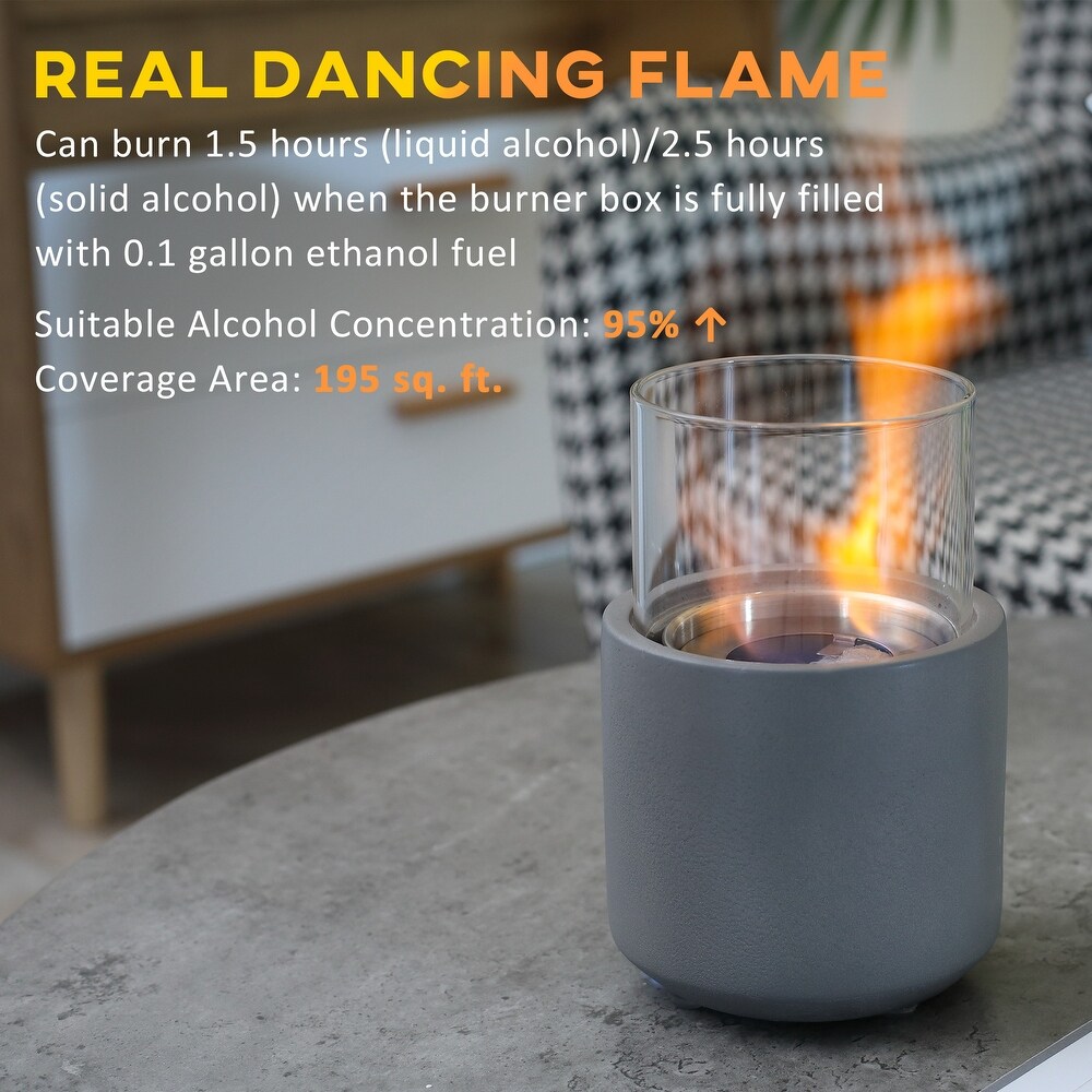 Tabletop Fireplace  Mini Concrete Ethanol Fire Bowl with Lid  Burns up with Liquid Alcohol and Solid Tablet Alcohol