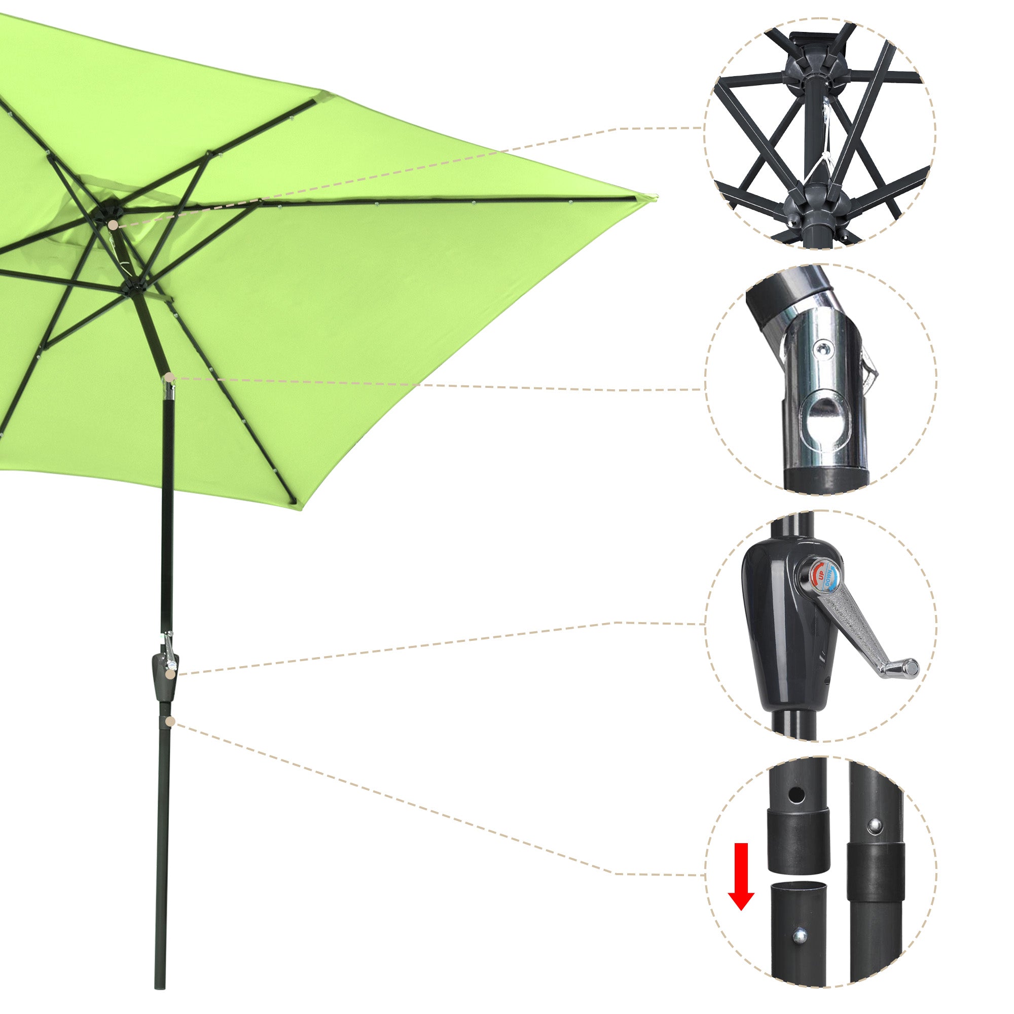 LAGarden 10x6.5ft Outdoor Rectangle Solar Powered LED Patio Umbrella with Crank Tilt for Garden Table Market(Pack of 2)