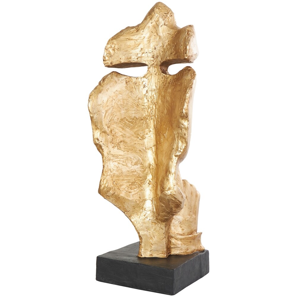 Gold Polystone Large Cutout Quiet Gesture Face Abstract Sculpture with Black Base