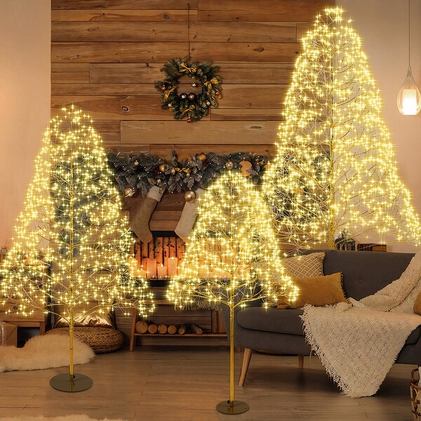 3Piece Charming Christmas Light Tree 4FT and 5FT and 6FT，Lighted Christmas Tree，Artificial Xmas Tree for Decoration