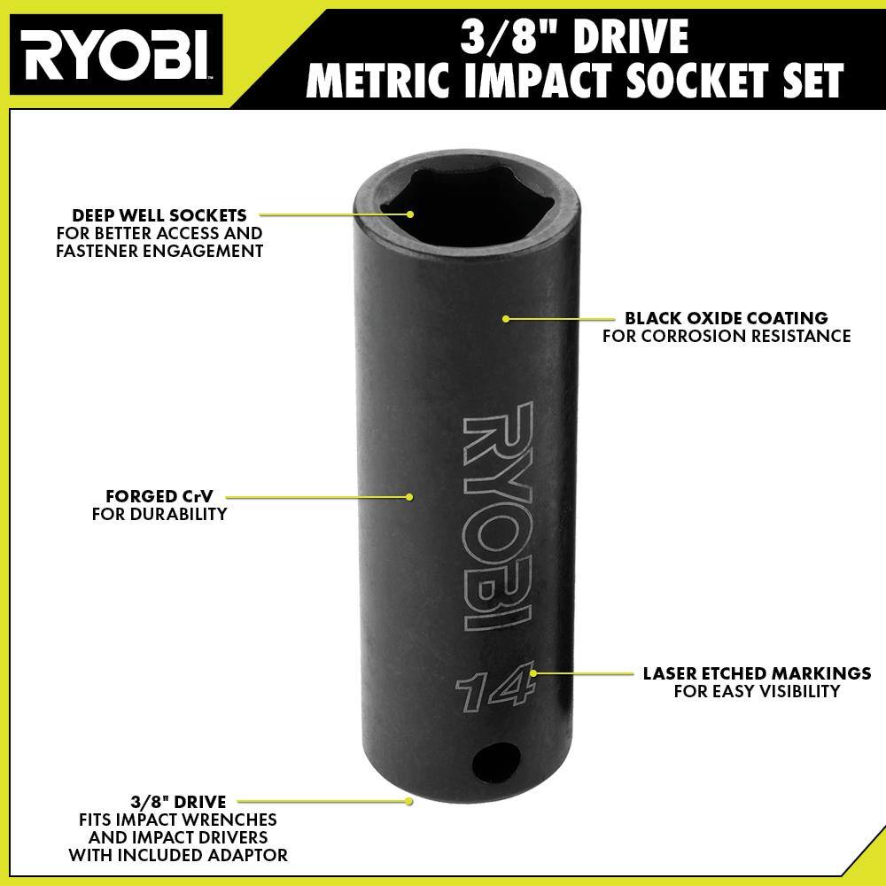 RYOBI 38 in. Drive Metric Impact Socket Set (4-Piece) A13402