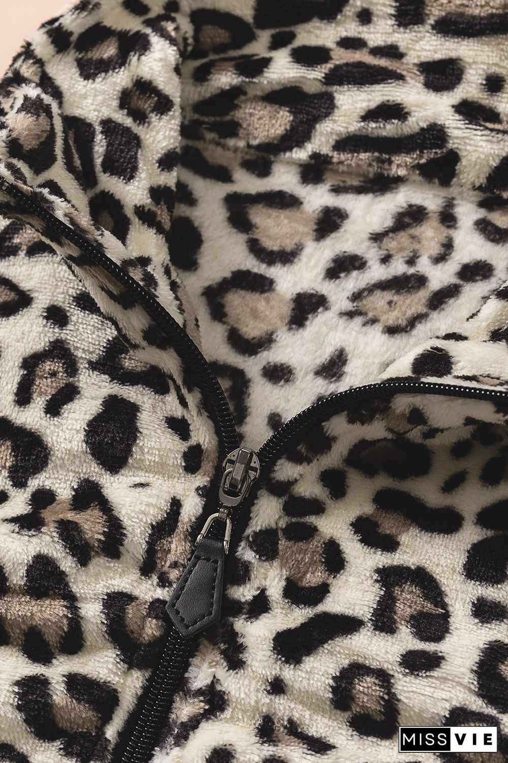 Leopard Print 1/4 Zip Turn-down Collar Sweatshirt