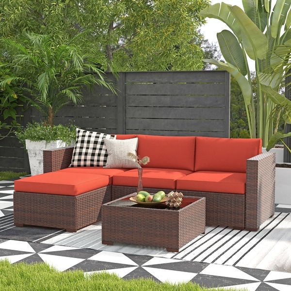 5piece Outdoor Wicker Sectional Sofa Set with Cushions