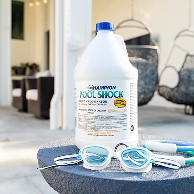 Champion Pool Shock - Ready to Use Liquid Chlorine - Commercial Grade 12.5% Concentrated Strength - 4 Gallons