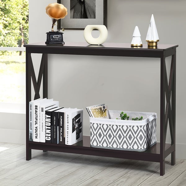 Costway 2-Tier Console Table x-Design Bookshelf Sofa Side Accent Table