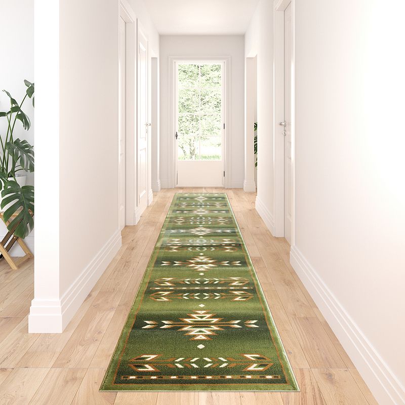 Masada Rugs Masada Rugs Southwest 3'x16' Native American Area Rug Runner in Green