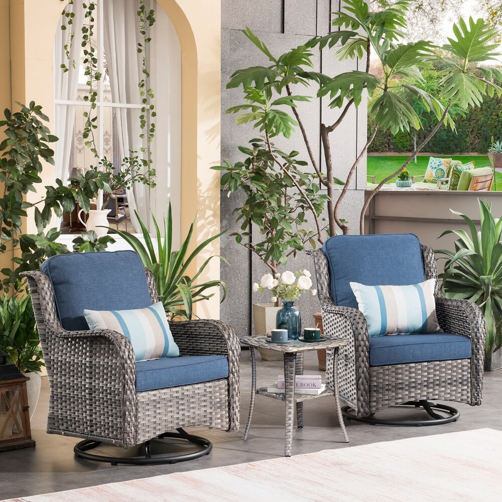 OVIOS 3 piece Rattan Wicker Rocking Swivel Chair Set