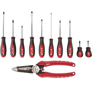 MW Screwdriver Set with 7.75 in. Combination Electricians 6-in-1 Wire Strippers Pliers (11-Piece) 48-22-2710-48-22-3079