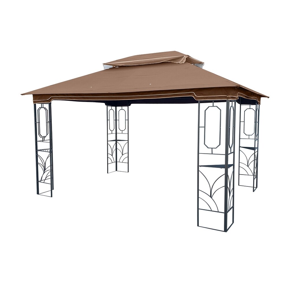 Coffee Ventilated 13x10 ft Gazebo with Removable Mesh  Double Roof