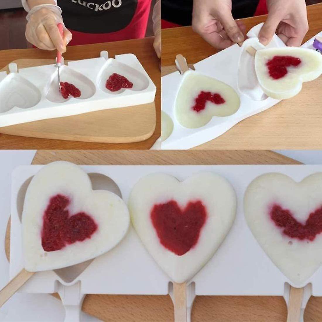 Yaju Ice Cream Mould Heart Silicone Popsicle Mould，heart Shape 4pcs Silicone Ice Cream Mould Ice Cream Stick Ice Cream Tool Ice Cream Popsicle(white)