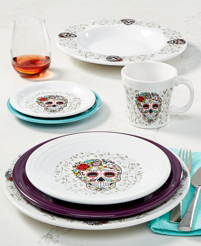 Fiesta Skull and Vines White Dinnerware Set