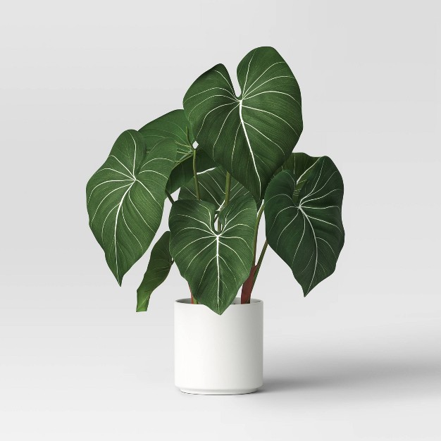 Artificial Potted Leaf In Modern Ceramic Pot Dark Green