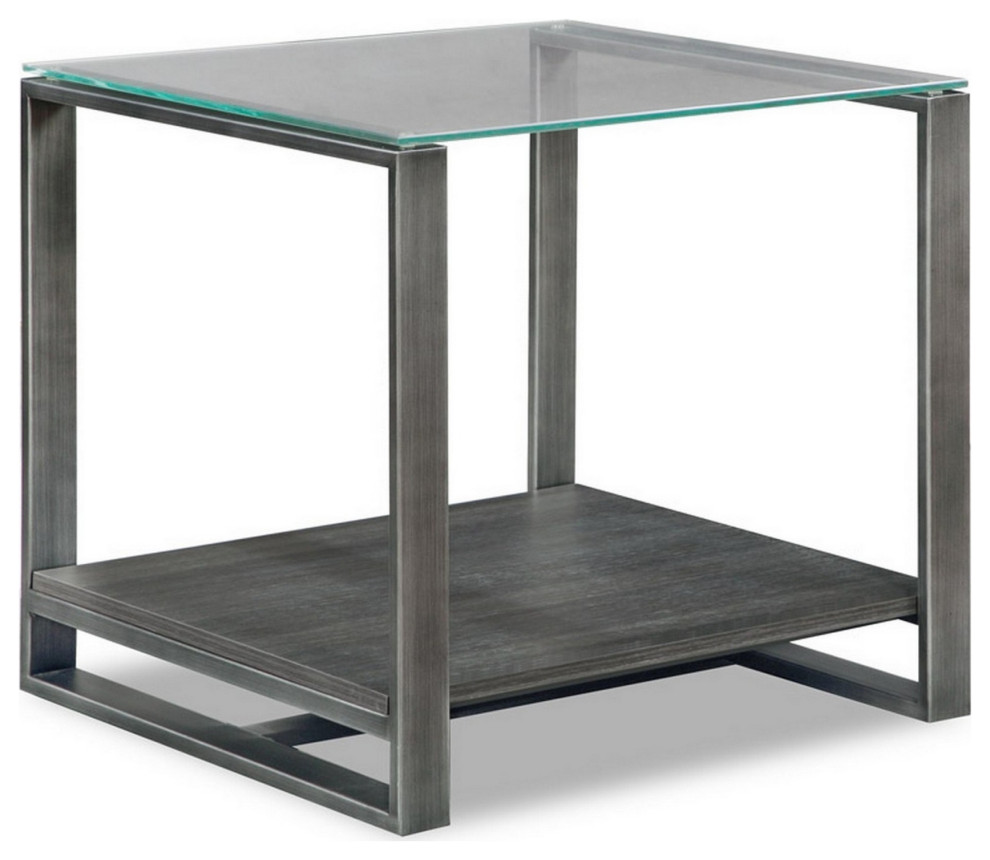 Kejo 22 quotFloating End Table  Glass Top  Open Shelf  Brown   Contemporary   Side Tables And End Tables   by VirVentures  Houzz