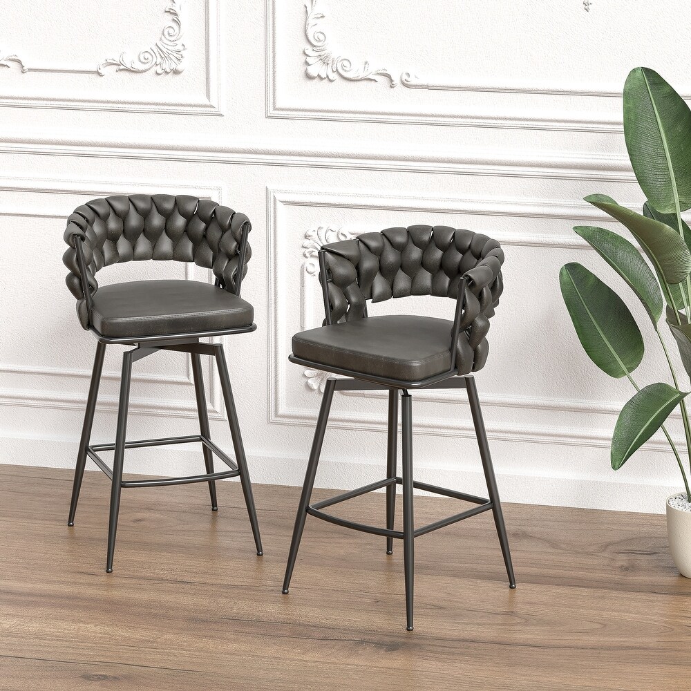 360 Swivel Bar Stool Set of 2 with Back and Footrest  No Adjustable