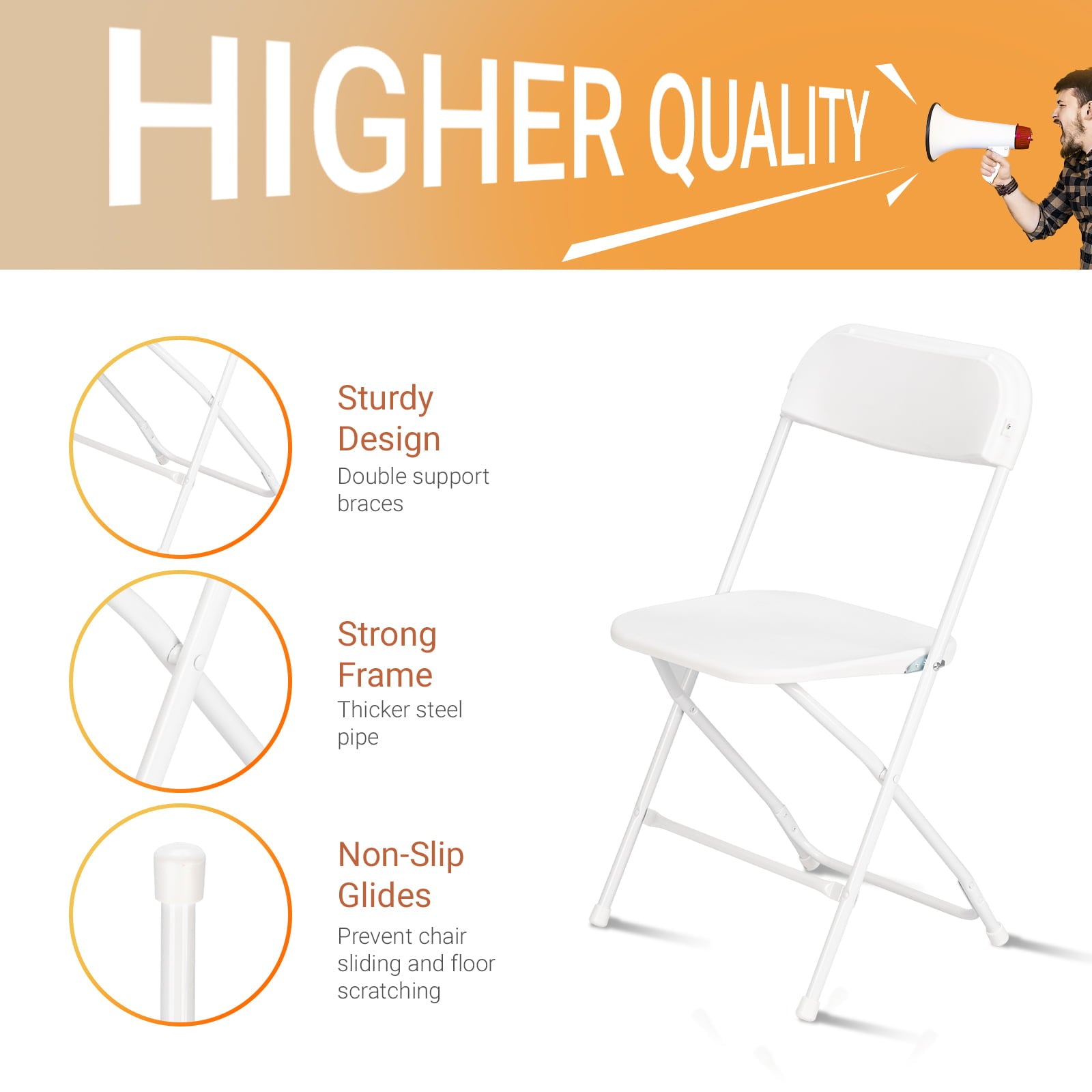 VINGLI 10 Pack White Plastic Folding Chair, Indoor Outdoor Stackable Seat