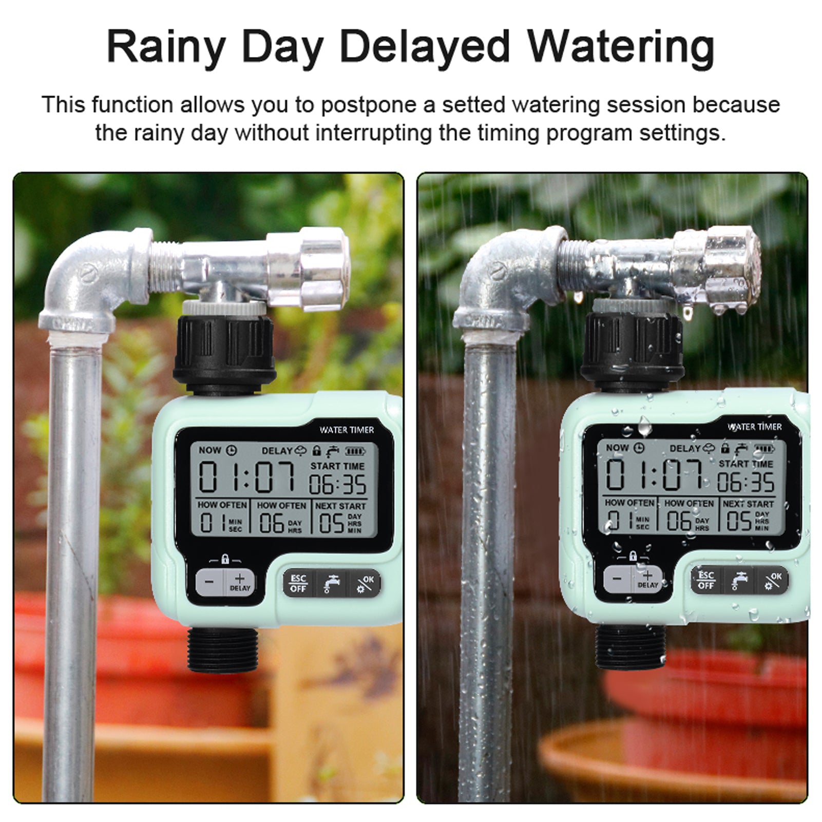 KKmoon Intelligent Water Timer Digital Hose Timer Automatic Watering Sprinkler System Irrigation Controller IPX5 Waterproof Rainy Day Delayed Watering for 3/4 Inch Hose Faucets