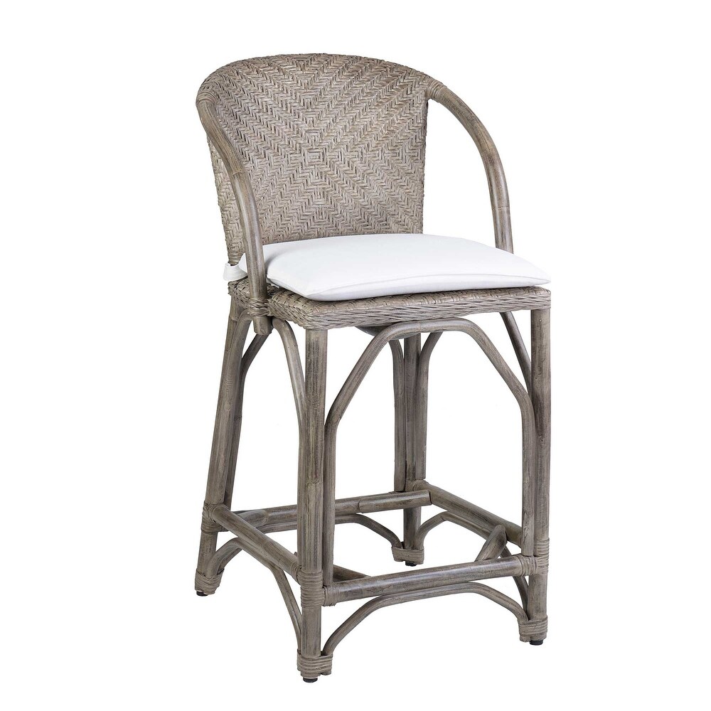 Aged Grey Rattan Cushioned Chair Bar Stool by East at Main