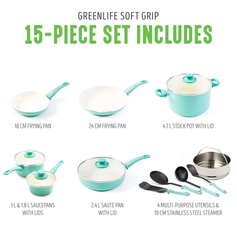 GreenLife Soft Grip Healthy Ceramic 15pc Cookware Set