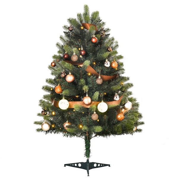 HOMCOM PreLit Full Fir Small Christmas Tree with Stand，Mini Christmas Tree with Lights