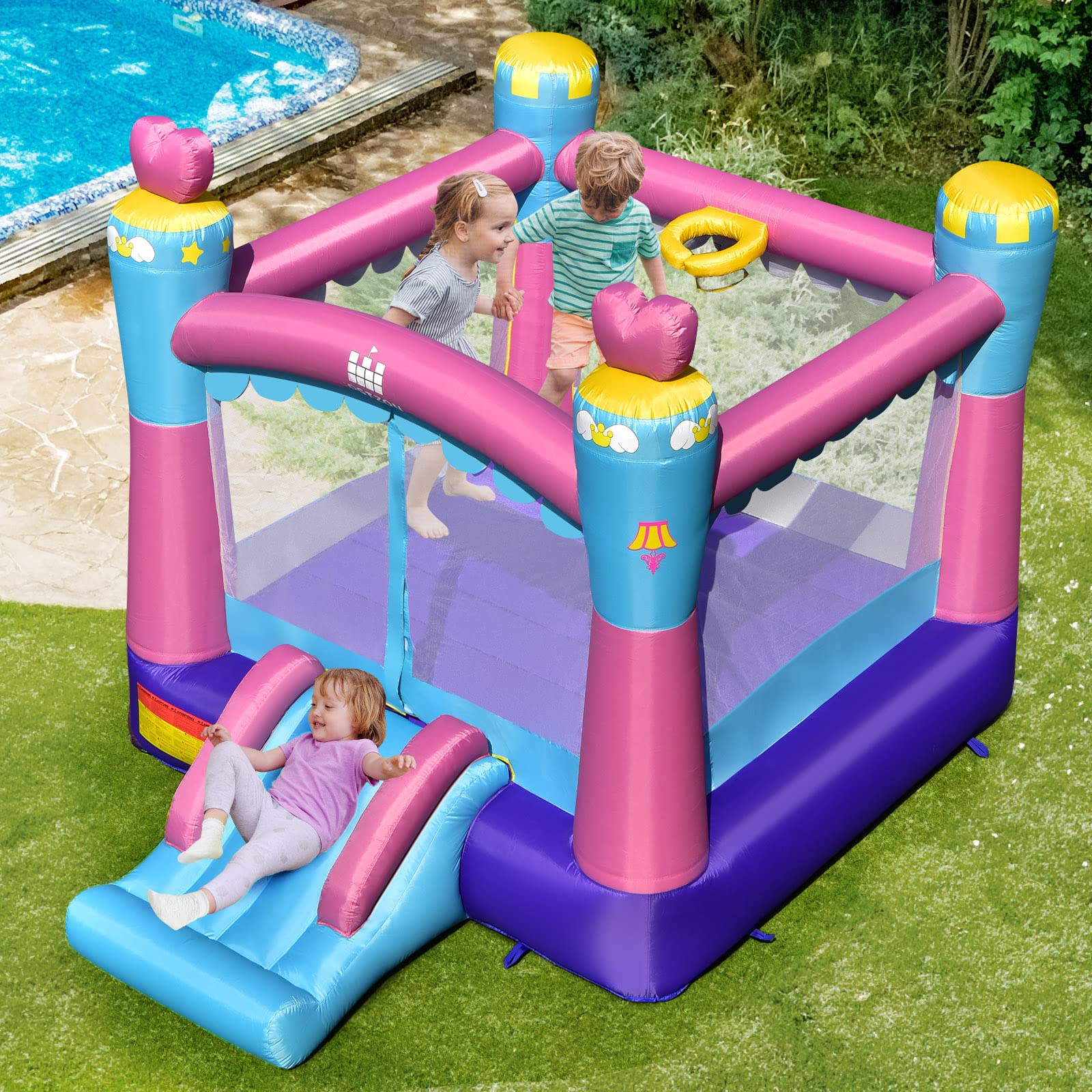 Inflatable Bounce House, 3-in-1 Bouncy House for Kids Princess Theme