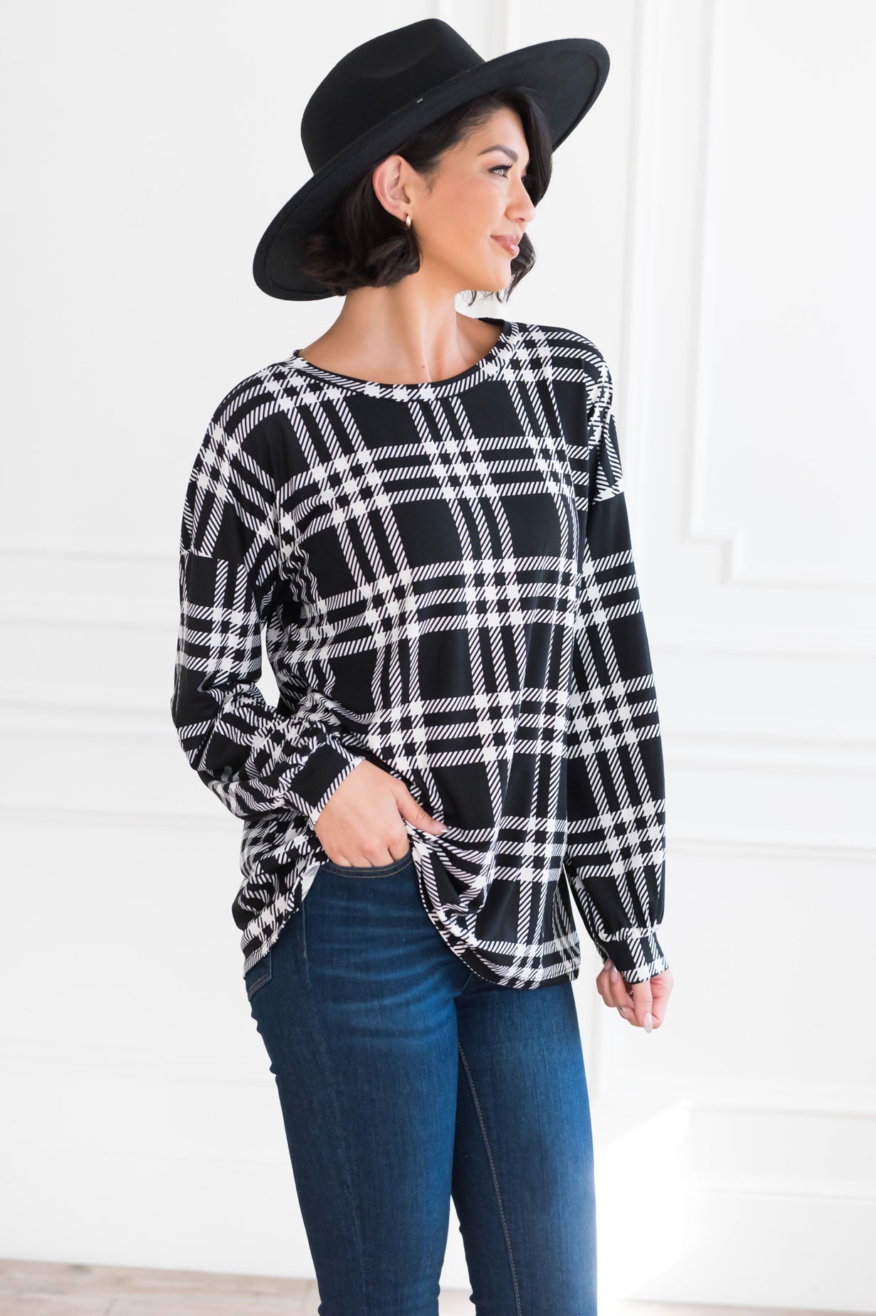 Simple & Sweet Modest Plaid Top