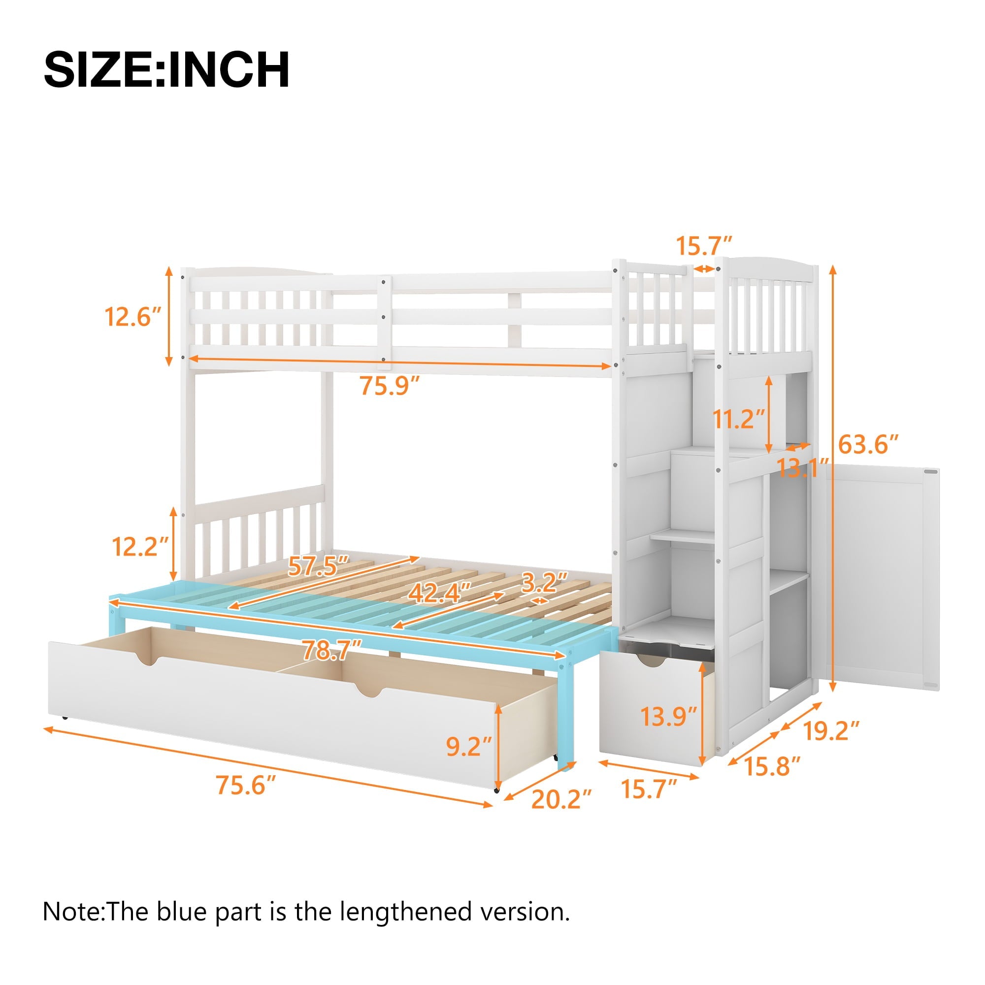 Modern Twin Bunk Bed with Drawer and Cabinet for Kids Bedroom, White