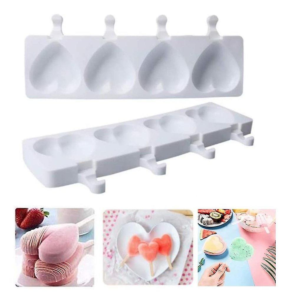 Yaju Ice Cream Mould Heart Silicone Popsicle Mould，heart Shape 4pcs Silicone Ice Cream Mould Ice Cream Stick Ice Cream Tool Ice Cream Popsicle(white)