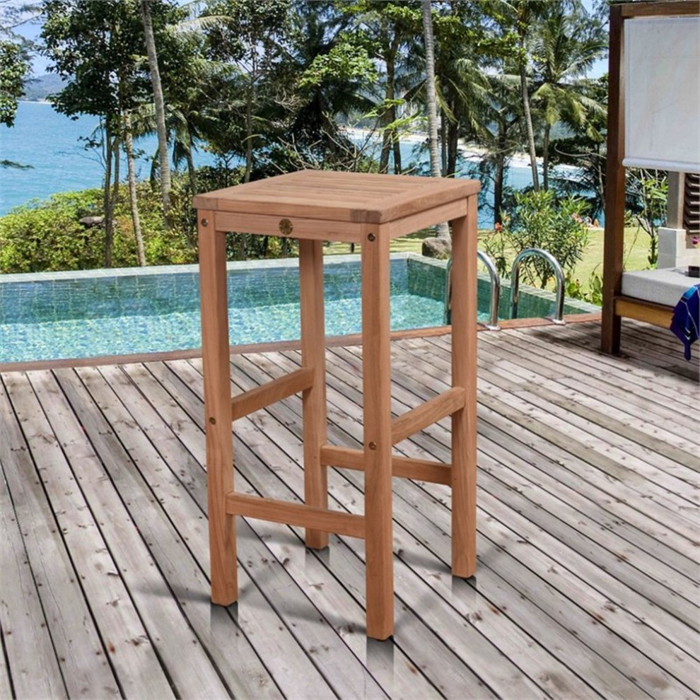 Home Square Teak Coventry Patio Bar Stool in Natural   Set of 3   Transitional   Outdoor Bar Stools And Counter Stools   by Homesquare  Houzz