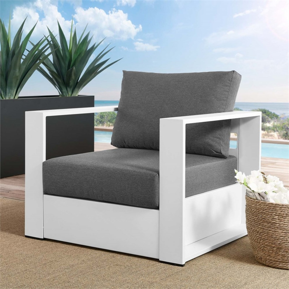 Modway Tahoe Modern Fabric/Aluminum Outdoor Armchair in Charcoal/White   Contemporary   Outdoor Lounge Chairs   by Homesquare  Houzz