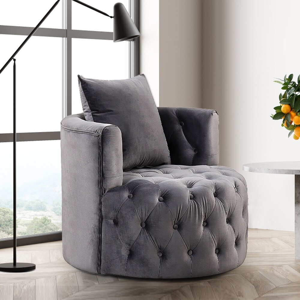 Morden Fort Velvet Upholstered 360 Swivel Barrel Accent Chair