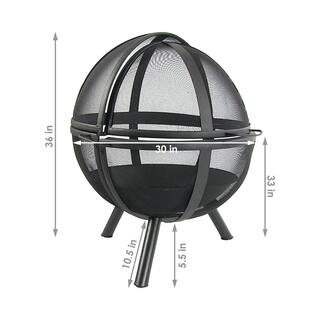 Sunnydaze Decor Flaming Ball 30 in. x 36 in. Round Steel Wood Burning Fire Pit in Black with Cover KF-FBB