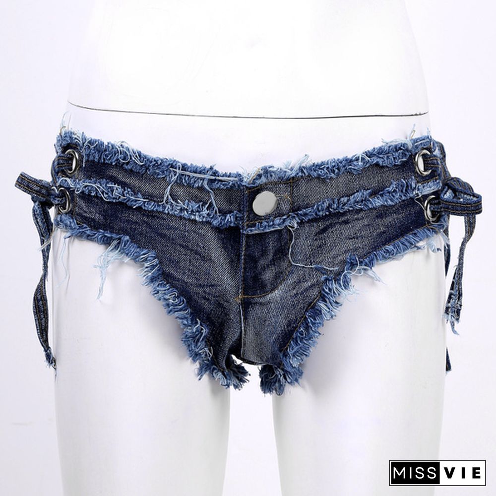 Women Low Waist Denim Bikini Briefs Mini Hot Pants Beachwear Jeans Shorts for Rave Party