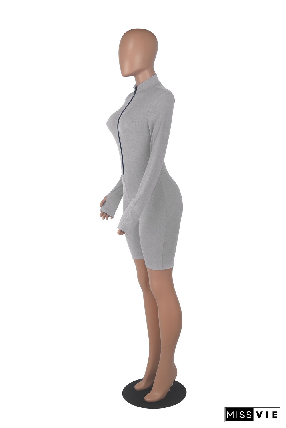 Workout Long Sleeve Front Zipper Bodycon Rompers