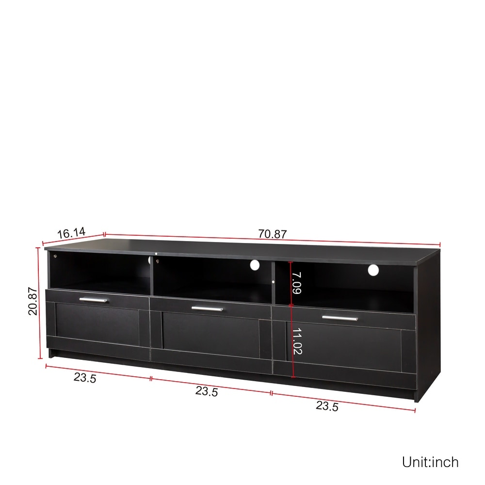 Modern TV Cabinet Stand for 80 inch TVs  Double Level Storage with 3 Open Spaces  3 Drawers